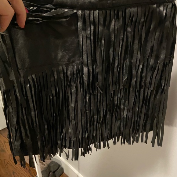 Leather Mini Skirt with Leather Fringe - Picture 2 of 4